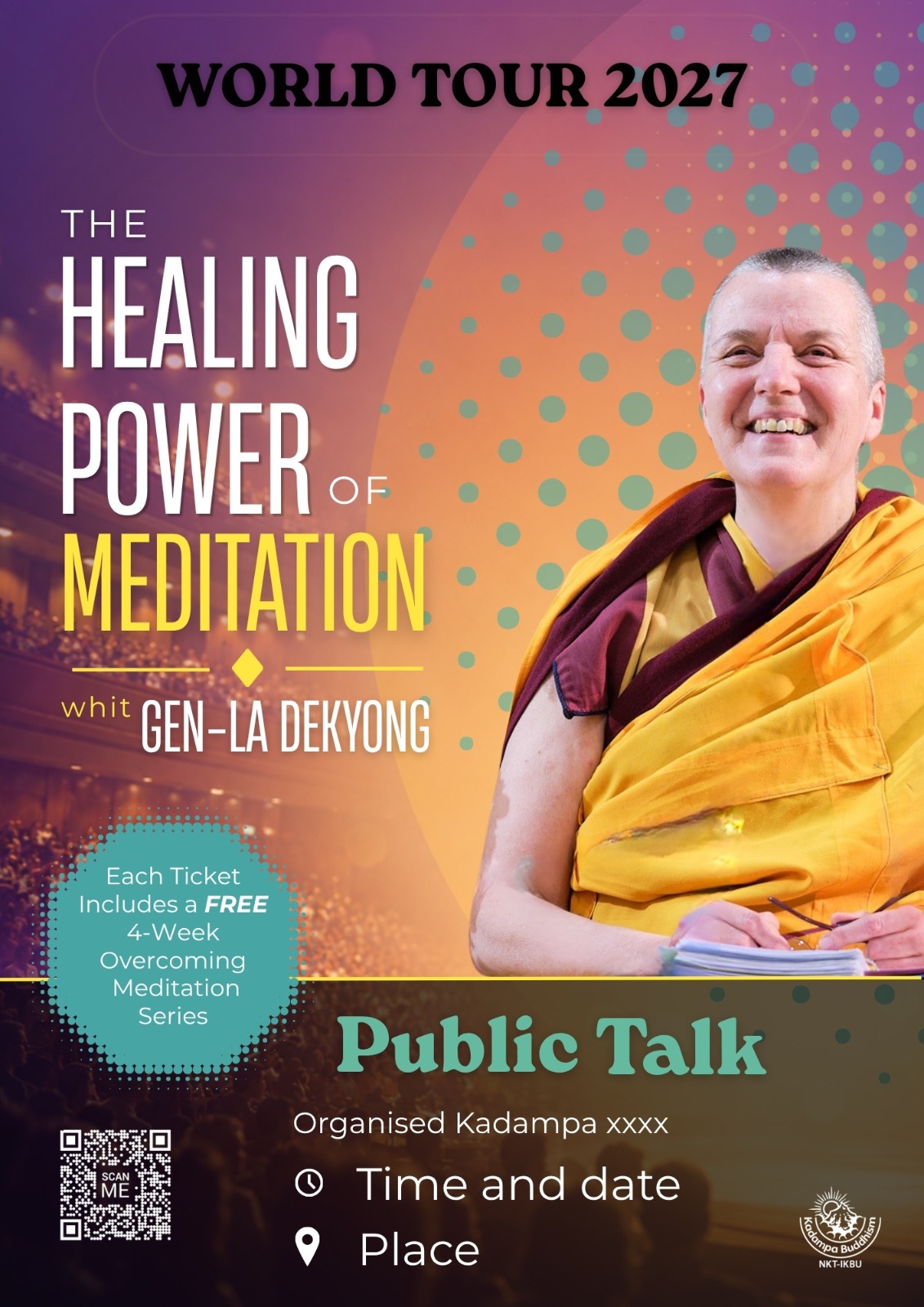 The Healing Power of Meditation — World Tour 2027 poster featuring Gen-la Dekyong